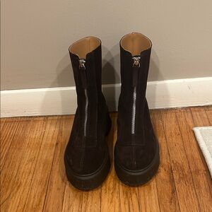 Brown Suede Ankle Boots with Zipper